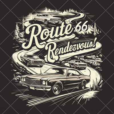 Classic Wheels: A Route 66 Rendezvous Vintage T-shirt design 3d animation bra brand branding buisness canva cars color design graphic design illustration logo motion graphics pod tshirt ui vintage