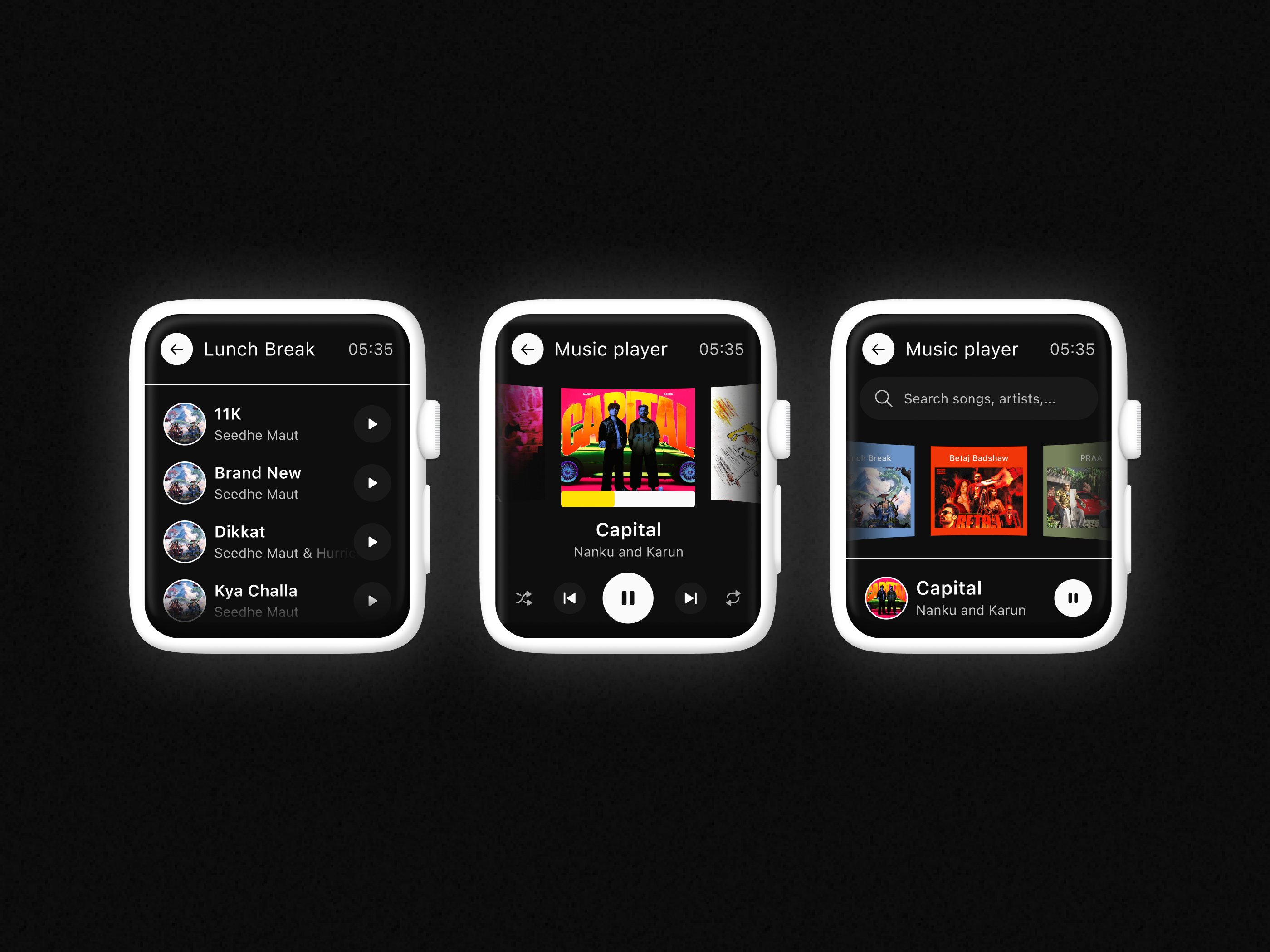 Music App for watch apple ui apple watch audio design figma music music app music player smartwatch ui ui design ui exploration ui ux design watch