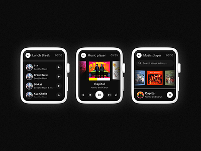 Music App for watch apple ui apple watch audio design figma music music app music player smartwatch ui ui design ui exploration ui ux design watch