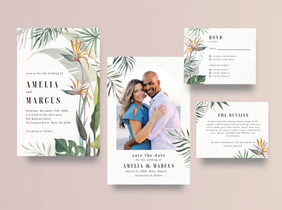 Wedding / Vintage Tropical graphic design invitation design wedding