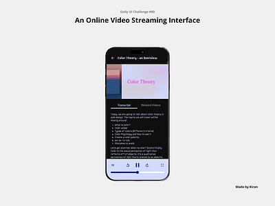 Daily UI Challenge #80 android design mobile design transcript ui uichallenge ux uxdesigner uxui video video control video player video streaming youtube