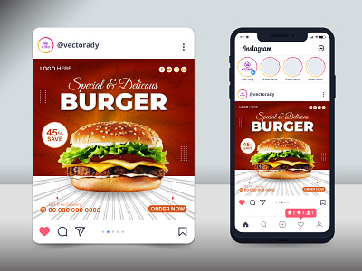 Food Social Media Post Design burger corporate design especial food food menu graphic design illustration media modern social vector