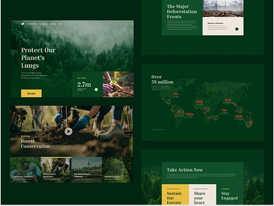 Save Our Forests - landing page sections cards cta deforestation donate cta donor education engagement forests foundation grid hero image infographics interaction landing page non profit serif typography top navigation video web design website