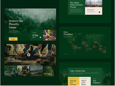Save Our Forests - landing page sections cards cta deforestation donate cta donor education engagement forests foundation grid hero image infographics interaction landing page non profit serif typography top navigation video web design website