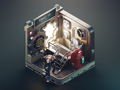 Fallout 3d blender diorama fallout illustration isometric render room