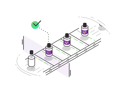Production Line Loop animation approval bottles check chemistry factory gif illustration isometric line loop loopable looping minimal minimalistic perfect production products quality scan