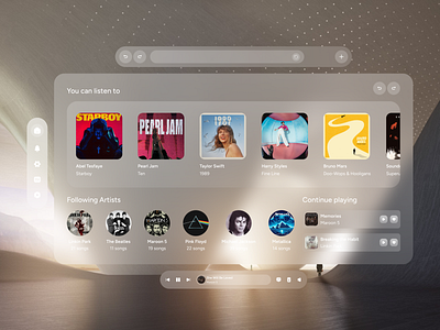 Augmented Reality Music App Design @ Flagship app design apple vision pro ar augmented reality figma music spotify ui uiux ux vision pro web design