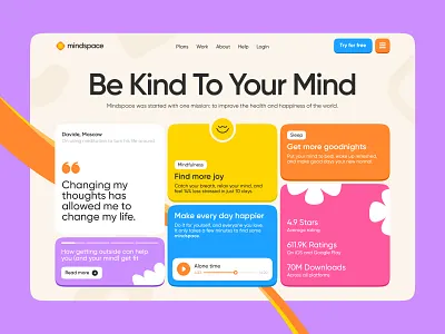 Mental Health Application android app bright dashboard health healthcare illustration ios landing page meditation mental mental health mindfulness mobile mood therapy tracker ui web design website