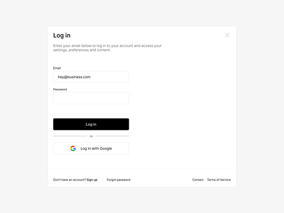 Log in button close cta design exploration figma forgot password input fields log in log in component log in modal log in with google product design sign in sign in with google sign up ui ux web design