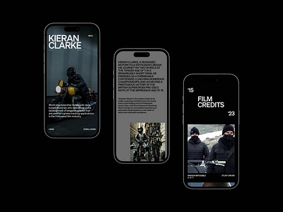 Kieran Clarke [Pages on mobile] art direction behance design development films graphic design hollywood layout mobile mobile layout mobile ui movie stunt ui ui design ui ux web design webflow website website design