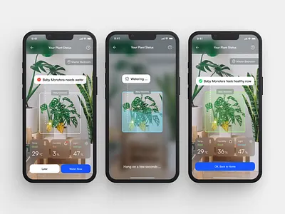 NanoDrone - Home Assistant ai app assistant blue camera detection drone home houseplant maintenance mobile nano notification object plant product design smarthome status ui water