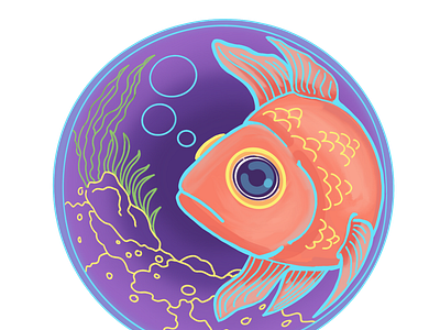 Fish in a Fish Eye View (Sticker) design drawing freehand graphic design illustration logo procreate sticker sticker mule