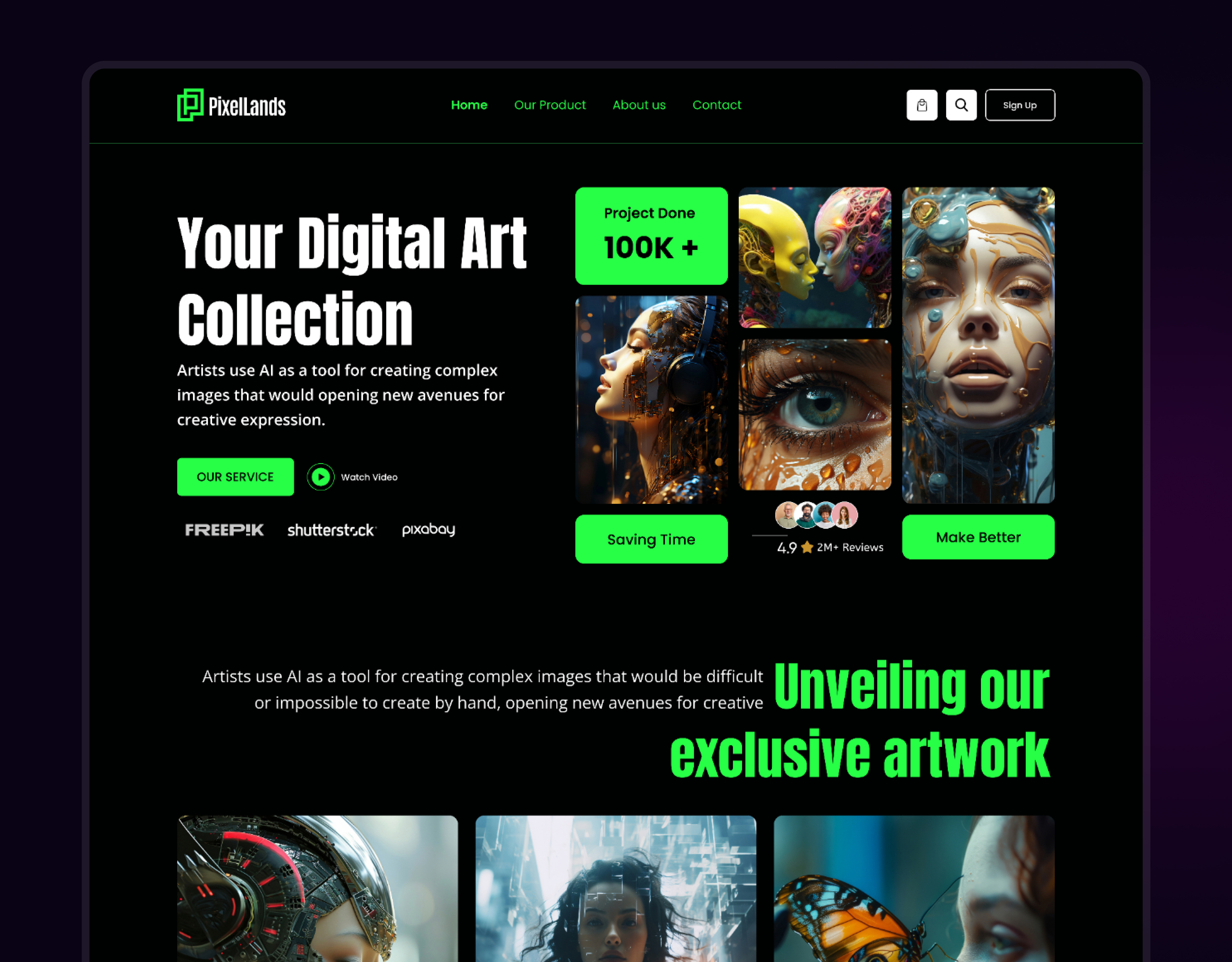 Digital Art NFT Landing Page Design animation digitalartdesign lending page nft ui uiux visual web design website
