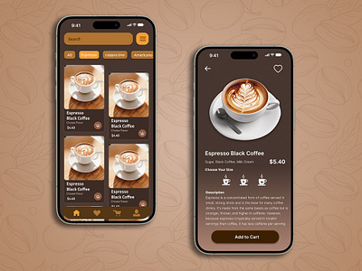 Coffee Shop Mobile App Design app design app home ui coffee app coffee app ui photoshop ui ui design ux vintage ui website
