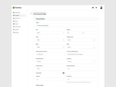 Inventory Product Details branding dashboard design design details ecommerce ecommerce design edit enventory edit graphic design homepage illustration inventory inventory dashboard inventory details inventory managment sass sass design ui uiux design web app