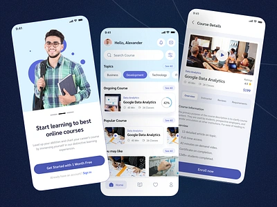 E-Learning & Online Class App UI Kit course course platform designer ecourse education educational course figma layout learn learning app mobile app online app online study online study app problem solving school udemy ui ux design virtual education app webinar