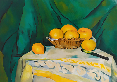 An oil painting depicting a serene still life with lemons canva illustration lemons oil painting