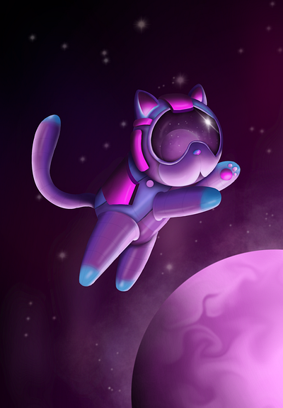 Cat in purple space | cat astronaut astronaut cat illustration procreate purple space
