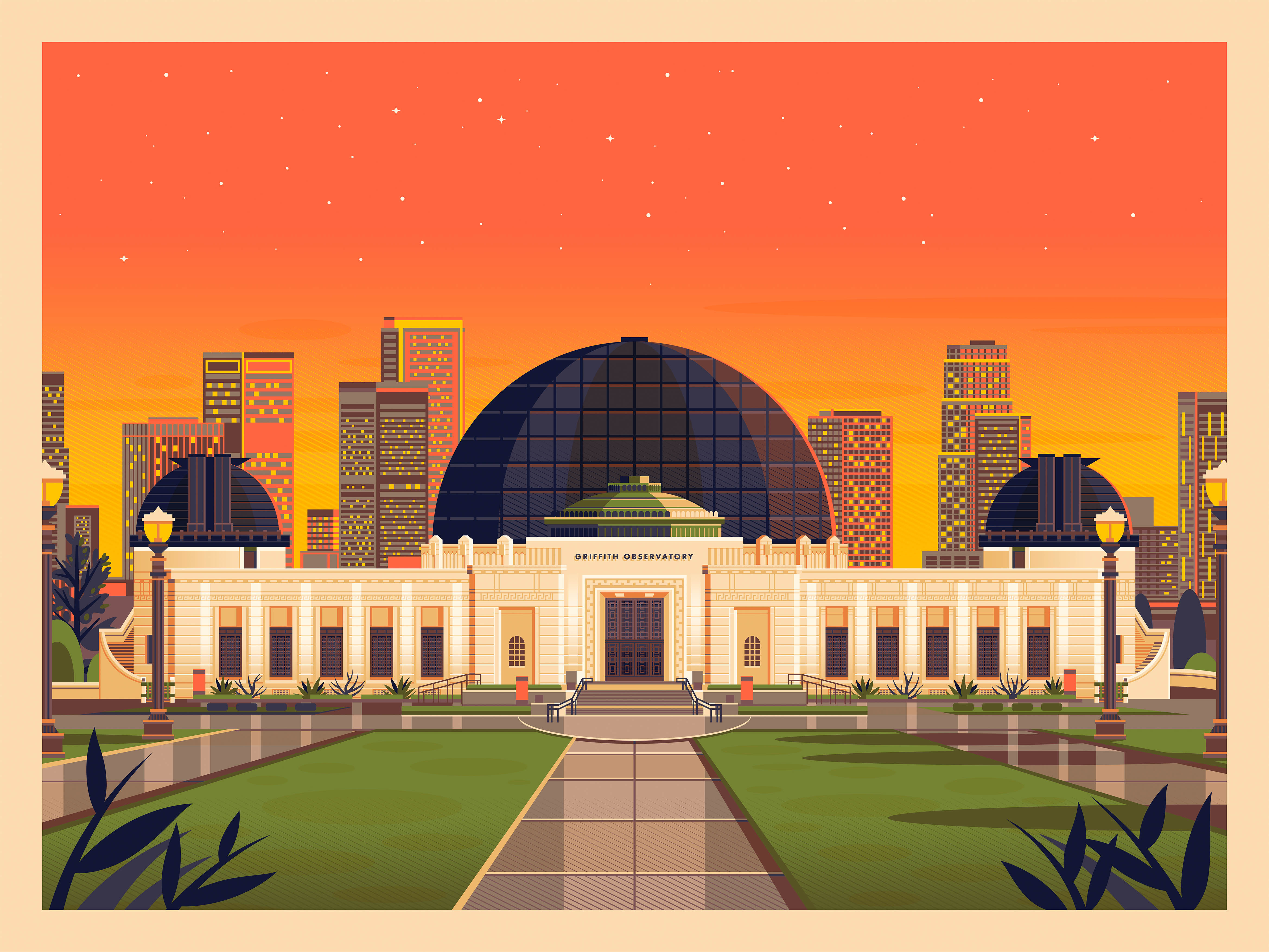 Griffith Observatory architecture art deco california george townley george townley art george townley los angeles george townley store graphic design griffith observatory griffith observatory night griffith observatory parking griffith observatory sunset griffith observatory tour illustration los angeles los angeles art los angeles landmark