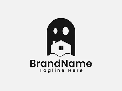 Concept "HOUSE + GHOST " Logo Design building company ghost graphic design home house logo minimalist mistery modern scary simple