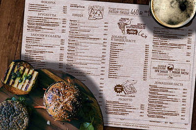 Creative menu on кraft paper, A3 format, for Italian restaurant branding design graphic design illustration minimal typography vector