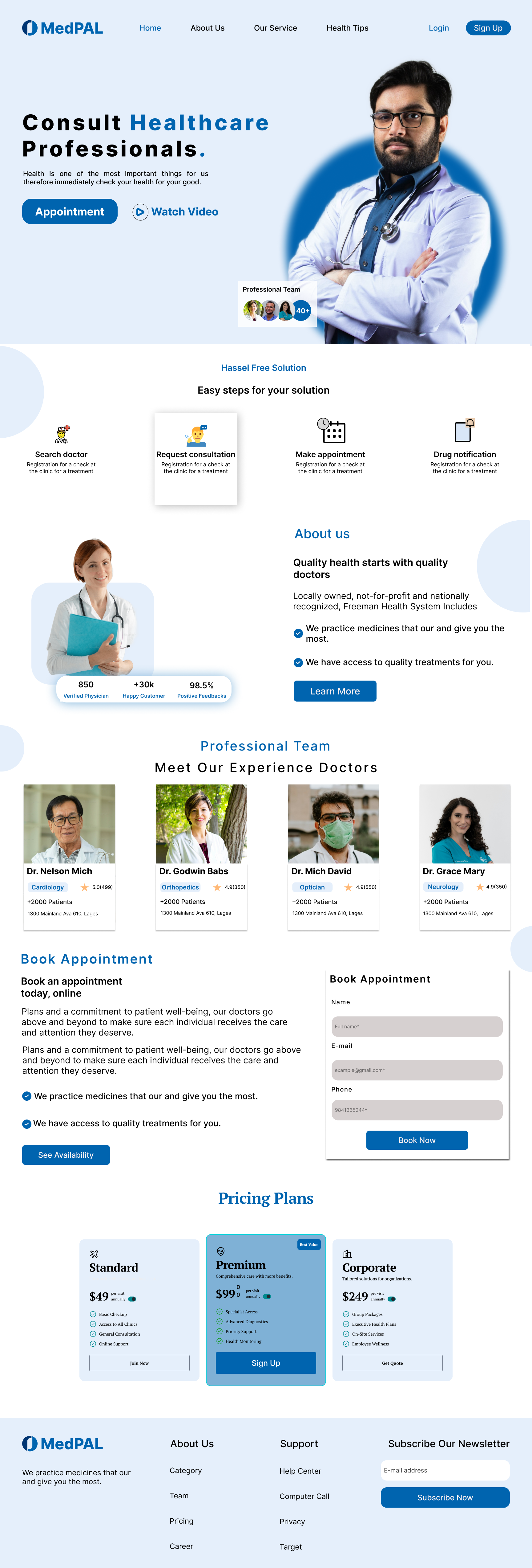 Hospital services UI design ui