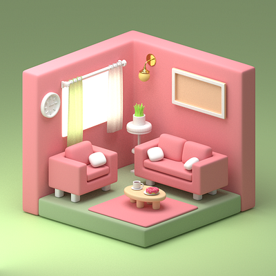 Low Poly 3D Model 43: Mini Living Room 3d animation app branding design graphic design illustration logo motion graphics typography ui ux vector
