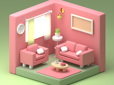 Low Poly 3D Model 43: Mini Living Room 3d animation app branding design graphic design illustration logo motion graphics typography ui ux vector