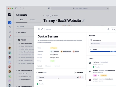 Tuduu - Task Detail management product design productivity app project management schedule scheduling task app task dashboard task detail task detail view task list task management task management dashboard task manager team to do web app web design