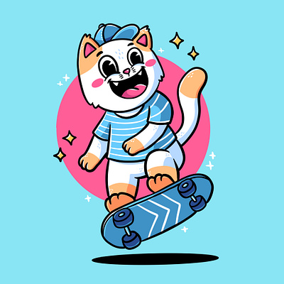 Cartoon skate cat animal cartoon cat character colorful cute design graphic design illustration mascot skate