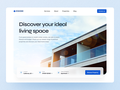 ZenHome - Real Estate Website building clean design elegant home homescreen house landing page minimal modern real estate search ui ui kit user experient user interface ux web web ui ux website