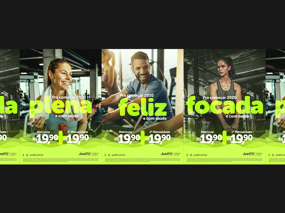 JustFit - Pra começar o ano focado academia design fit ginasio graphic design green gym poster