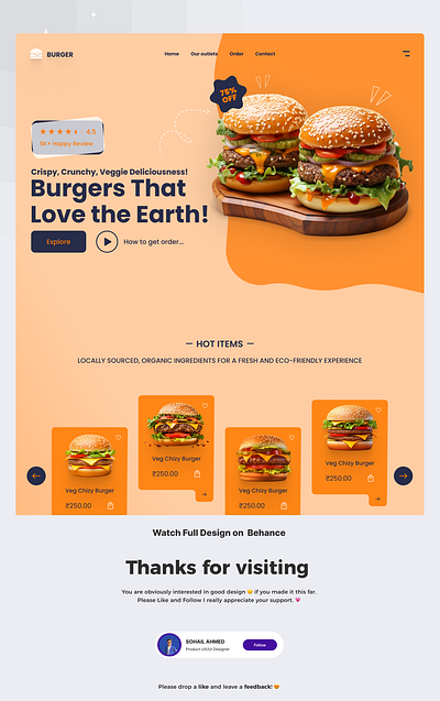 Burger Resturant Website Design burer website burger design landing page ui ux web web design website