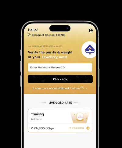 Home screen for a gold investment product gold luxury productdesign ui