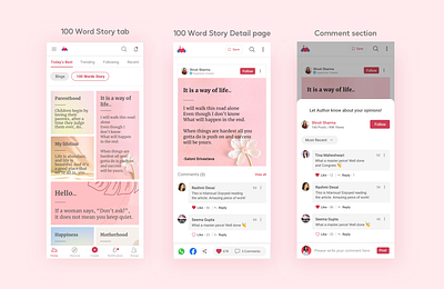 100 Words Story for Momspresso author comment content dynamic ig information instagram layout minimal productpage quotes socialmedia stories thoughts uiux