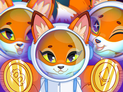 Space Fox (crypto) animation astronaut branding cartoon character design coin crypto fox game design mascot nft space