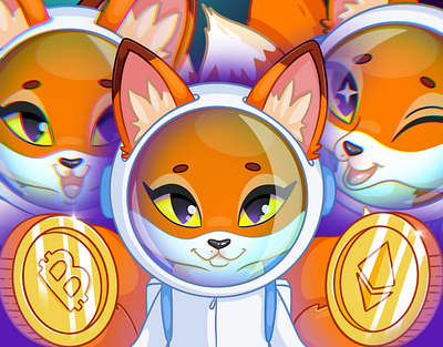 Space Fox (crypto) animation astronaut branding cartoon character design coin crypto fox game design mascot nft space