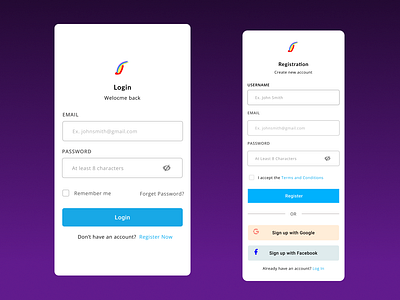 Login and Registration form design e commerce form logiin registration ui vector