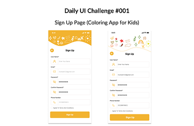 Sign up page for coloring app for kids ( UI Challenges) app design coloring app daily ui dailyui figma sign up ui ui challenge ui design uiux user interface