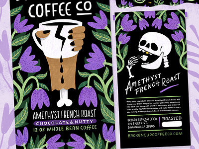 Broken Cup Coffee Co. branding cafe coffee coffee roasting coffee shop illustration lettering packaging skull