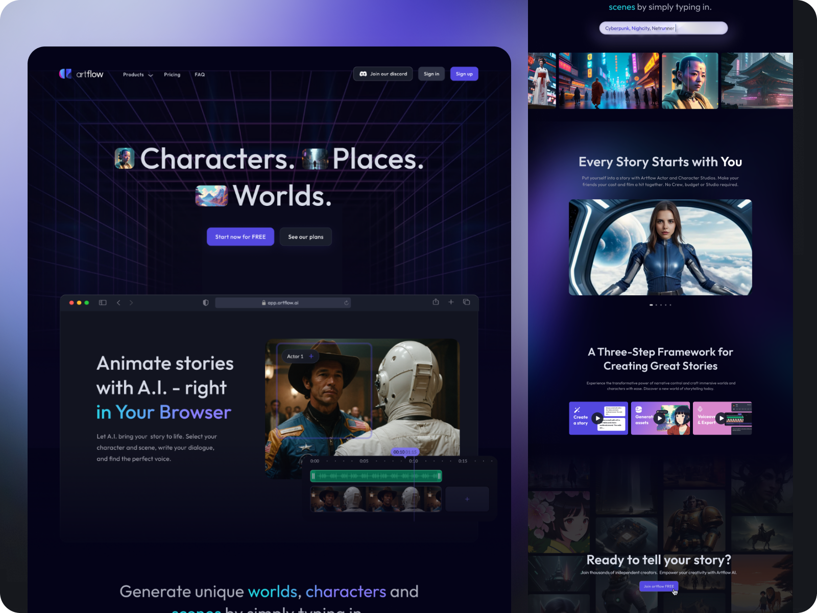 Artflow.ai - Landing page ai appdesign dark editor gallery image landing landing page logo marketing photo saas tool ui ux video video editor web webdesign