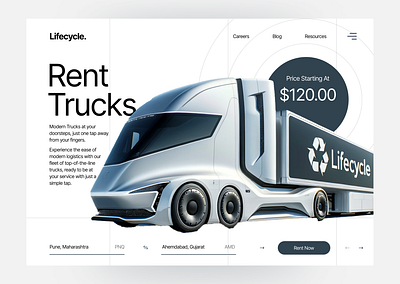 Renting Truck - Animation Landing Page animation hero area landing page motion graphics rent truck ui webpage