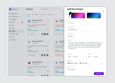 Add New Project add project add task dashboard logo management project management ui web app