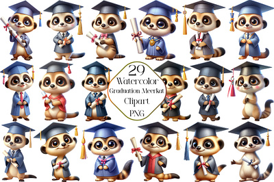 Watercolor Graduation Meerkat Clipart toothbrush