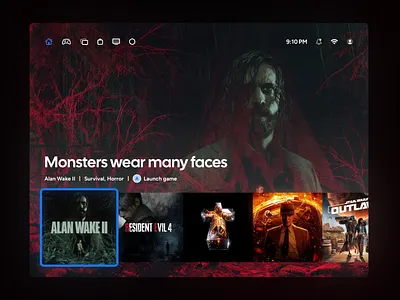 HeliumOS - Big Screen UI alan wake console controller game console ios ipad ipad design ipados justice oasis oppenheimer playstation resident evil star wars star wars outlaws swift swiftui switch ui xbox