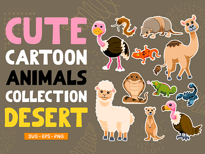 Cute Animals Collection : Desert cartoon character clipart collection desert design element illustration vector wild