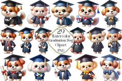 Watercolor Cute Graduation Dog Clipart sublimation png