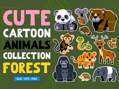 Cute Animals Collection : Forest animal cartoon character children illustration clipart collection cute design element forest illustration kids illustration vector wild