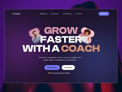 Coach animation app design business coach dailyui faster figma framer grow growth ios mentor print template typography ui uikit web app web design