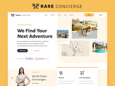 Rare Concierge adventure booking branding design hotel landing page logo tirp ui ux